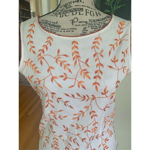 Papillon Womens WHITE ORANGE EMBROIDERED TOP - Picture 5 of 9